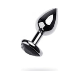 Silver Metal Anal Plug w Black Tourmaline Heart Gem Small - Adult Toys