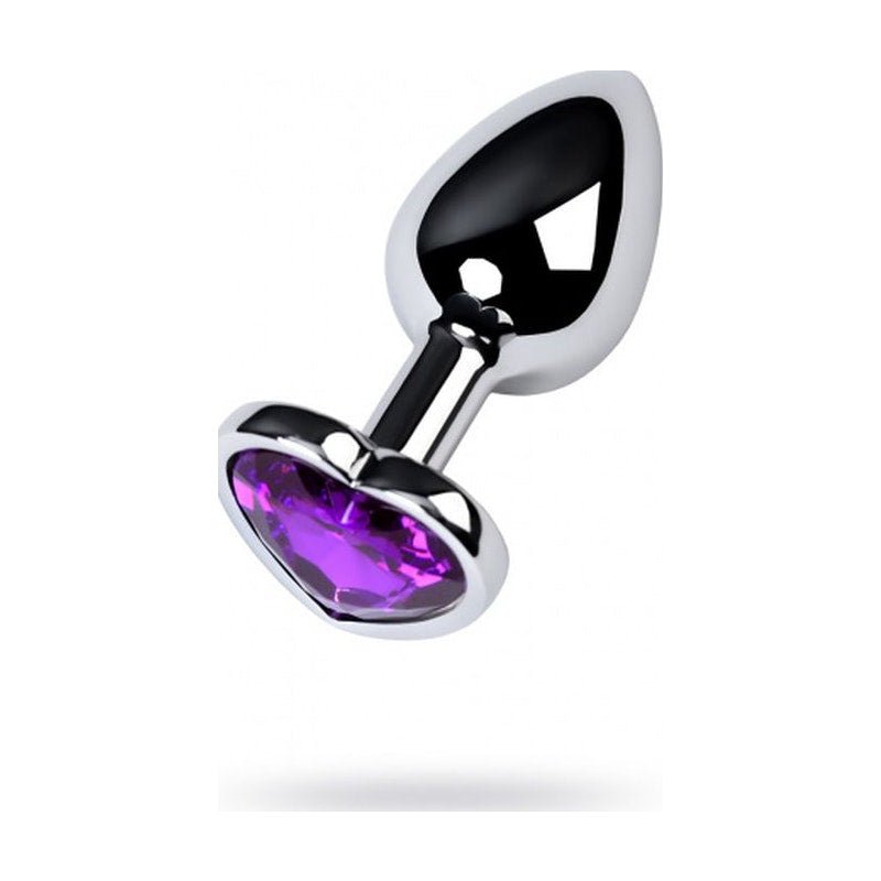 Silver Metal Anal Plug w Purple Heart Amethyst Crystal Small - Adult Toys