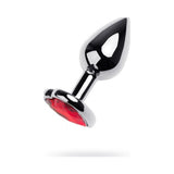 Silver Metal Anal Plug w Red Ruby Heart Gem Small - Adult Toys