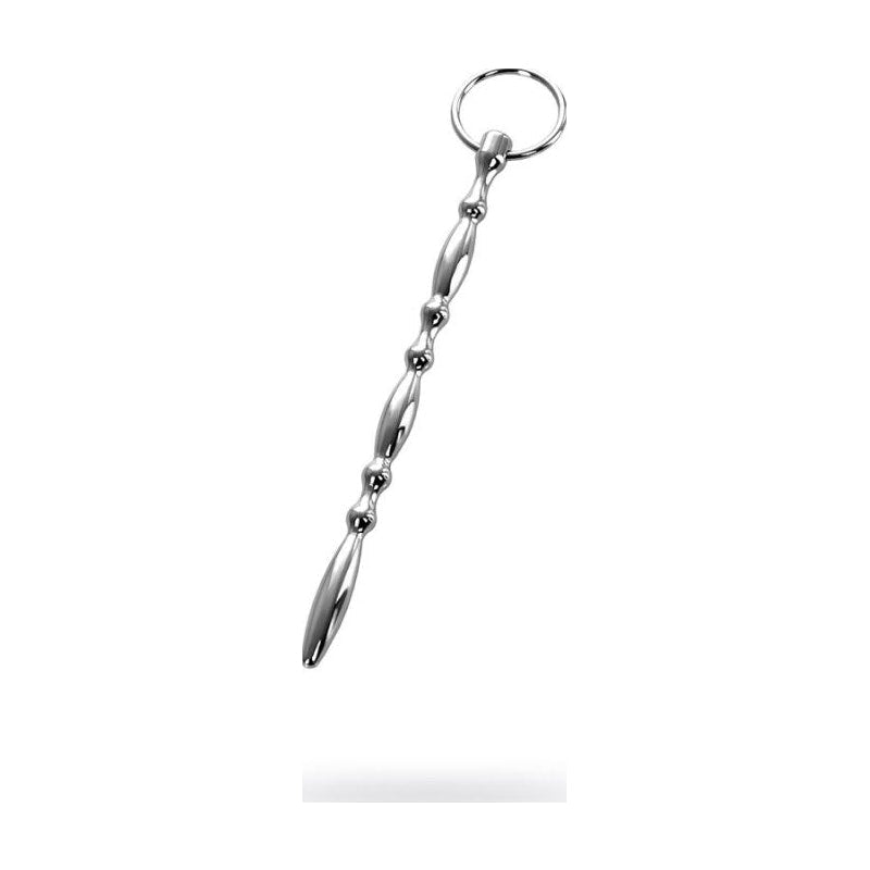 Silver Metal Beaded Urethral Plug w Ring - Adult Toys
