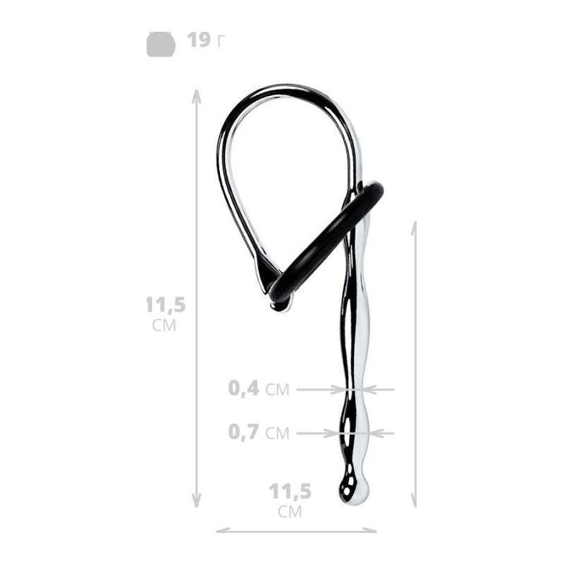 Silver Metal Urethral Plug w Black Silicone Ring - Adult Toys