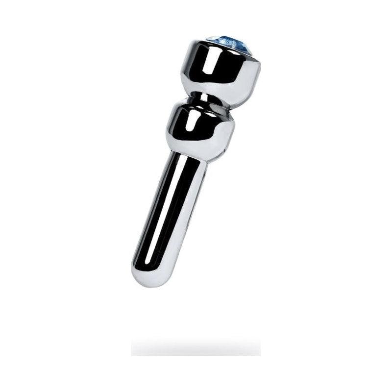 Silver Metal Urethral Plug w Sapphire Rhinestone Small - Adult Toys