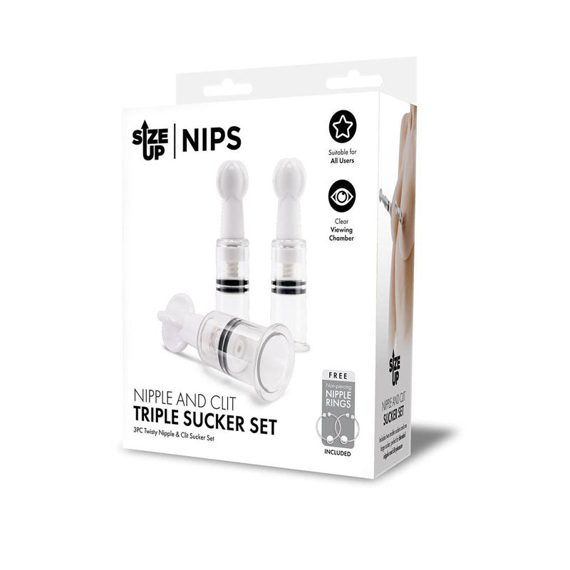 Size Up Nipple and Clit Triple Sucker Set - 3 Piece Sucker Set - PUMPS
