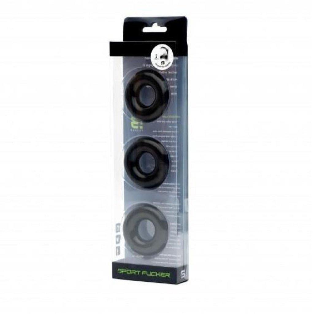 Sport Fucker Rubber Cockring 3 Pk Black - Adult Toys