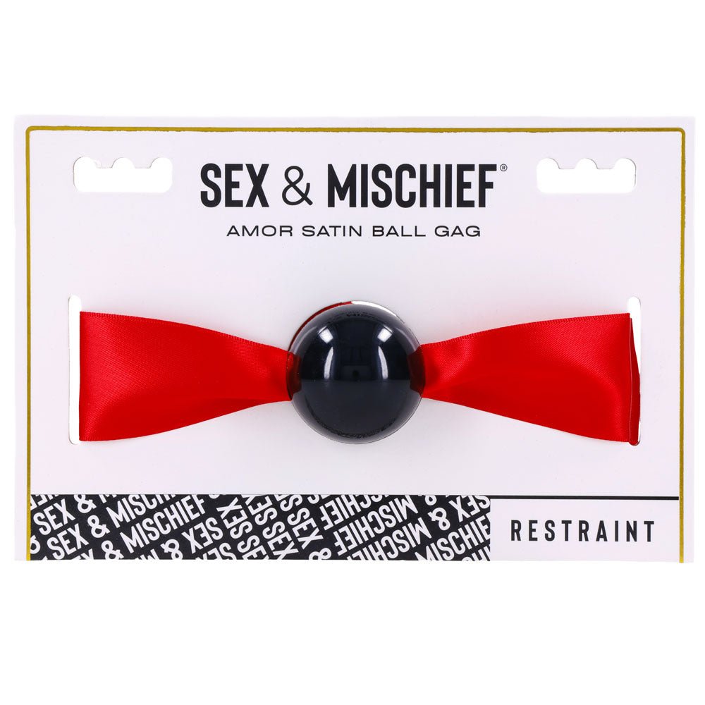 Sportsheets Amor Satin Ball Gag – Red and Black Mouth Restraint - BONDAGE-TOYS