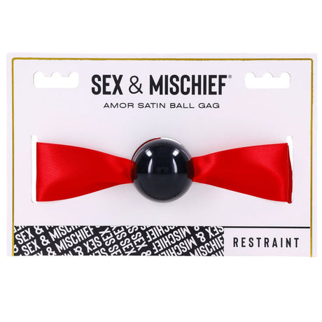 Sportsheets Amor Satin Ball Gag – Red and Black Mouth Restraint - BONDAGE-TOYS