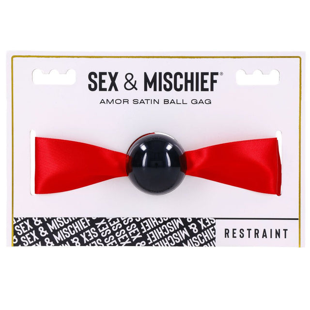 Sportsheets Amor Satin Ball Gag – Red and Black Mouth Restraint - BONDAGE-TOYS