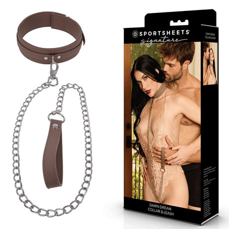 Sportsheets Dawn Dream Tan Adjustable Collar And Leash Restraint Set - BONDAGE-TOYS