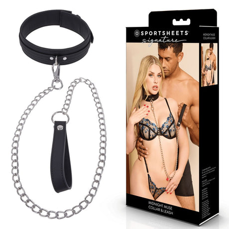 Sportsheets Signature Midnight Muse Adjustable Collar And Leash Restraint Black - BONDAGE-TOYS