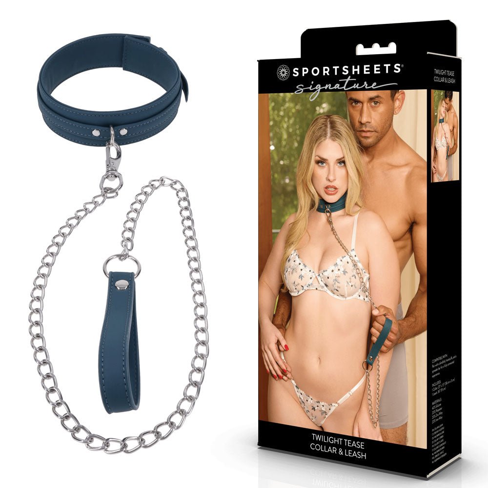 Sportsheets Twilight Tease Collar And Leash Blue Adjustable BDSM Restraint Kit - BONDAGE-TOYS