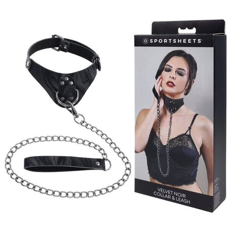 SPORTSHEETS Velvet Noir Collar & Leash - BONDAGE - TOYS