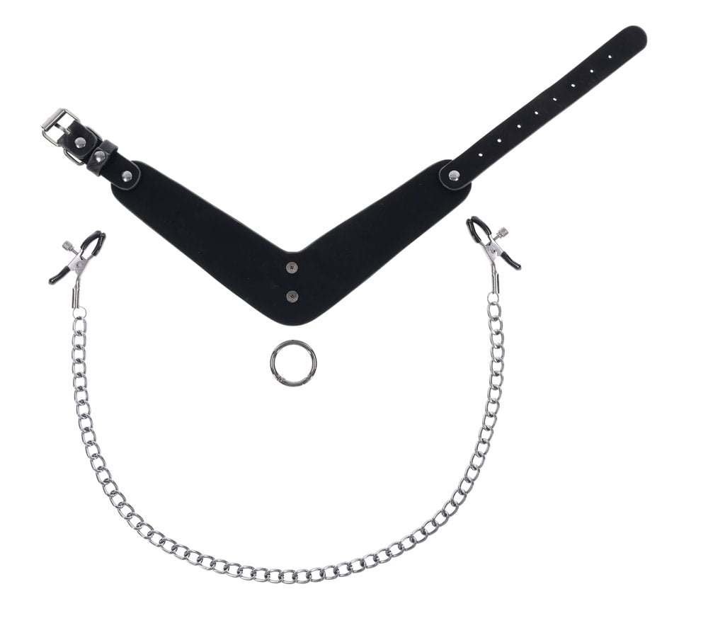 SPORTSHEETS Velvet Noir Collar & Removable Clamps - BONDAGE - TOYS
