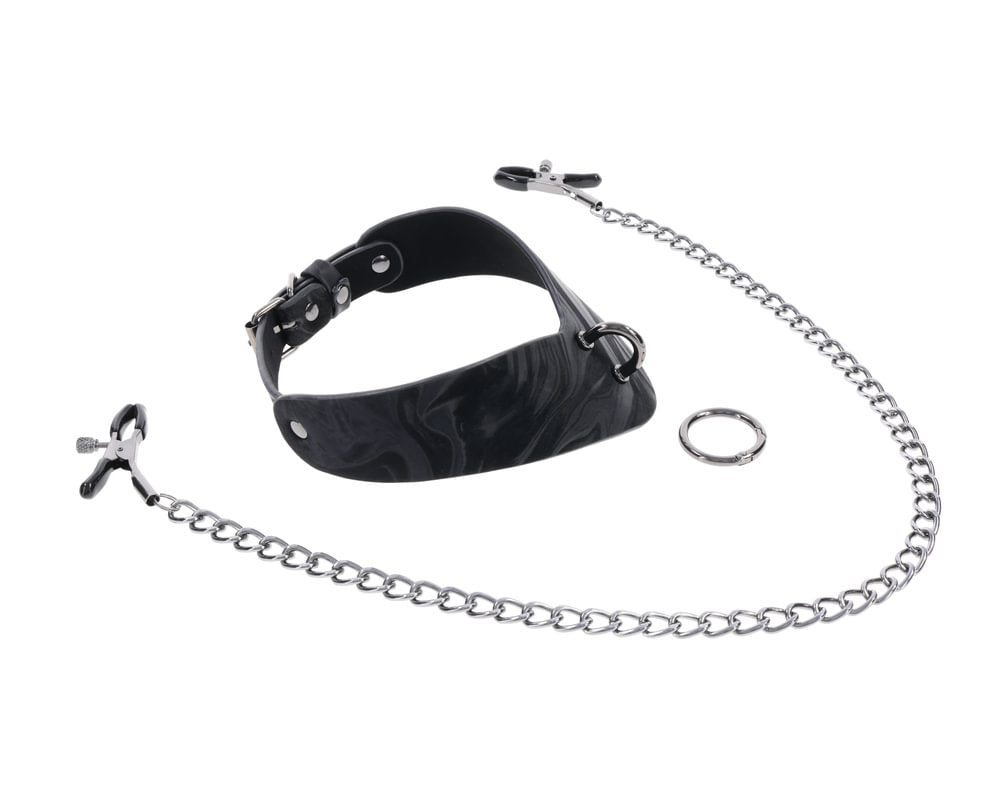 SPORTSHEETS Velvet Noir Collar & Removable Clamps - BONDAGE - TOYS