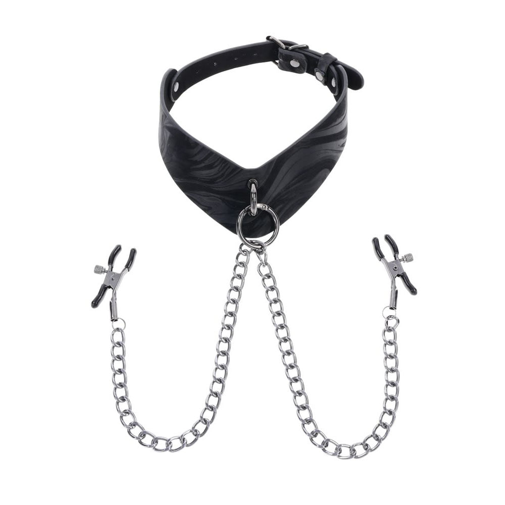 SPORTSHEETS Velvet Noir Collar & Removable Clamps - BONDAGE - TOYS