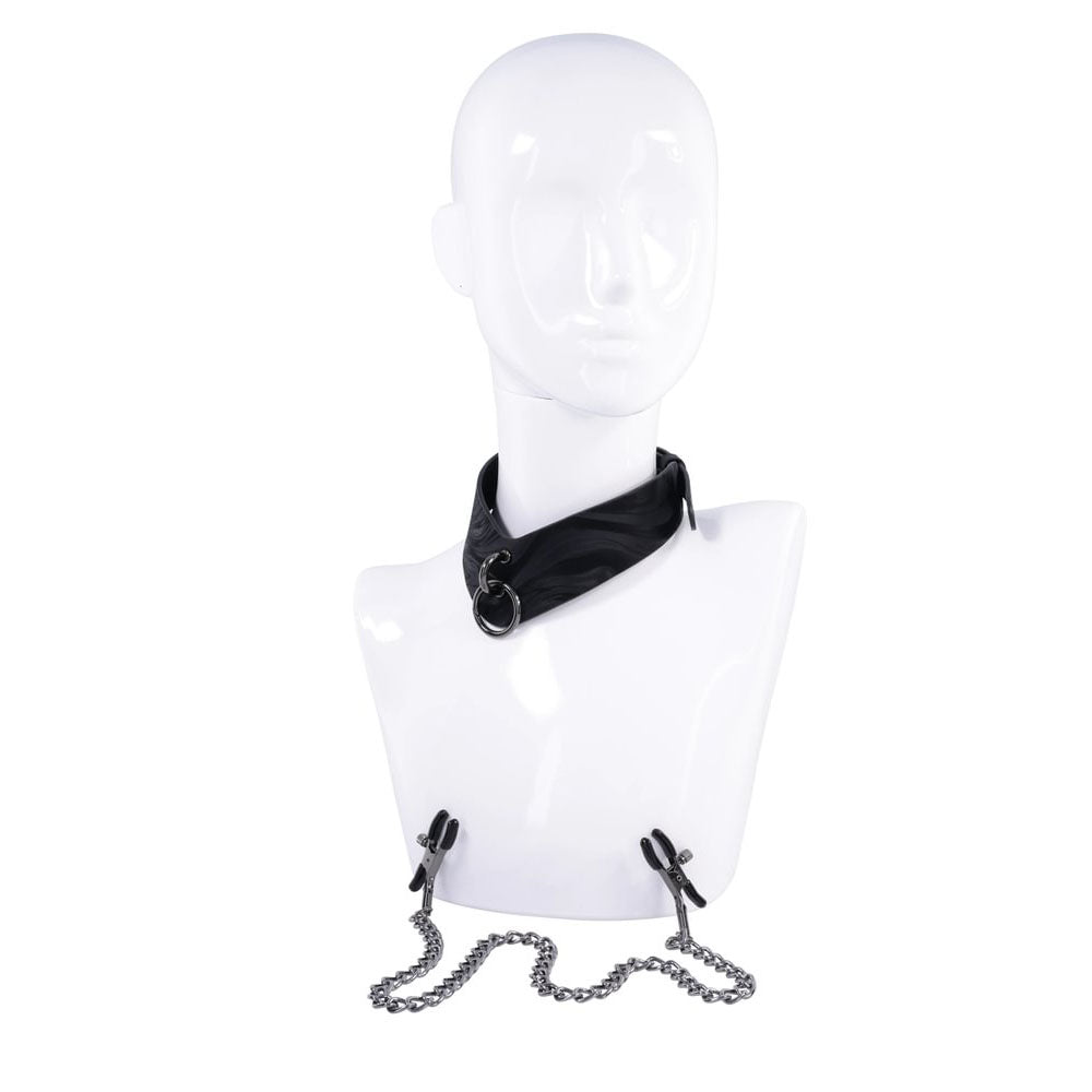 SPORTSHEETS Velvet Noir Collar & Removable Clamps - BONDAGE - TOYS