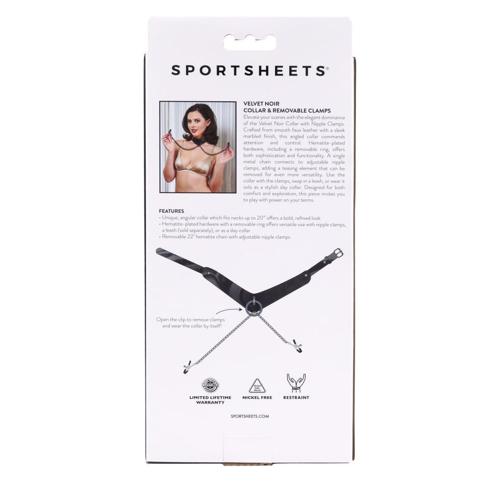 SPORTSHEETS Velvet Noir Collar & Removable Clamps - BONDAGE - TOYS