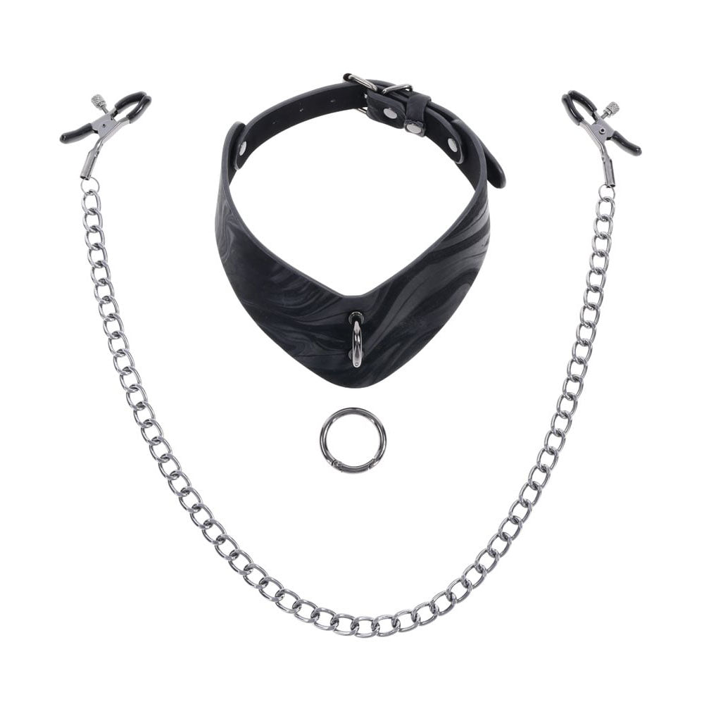 SPORTSHEETS Velvet Noir Collar & Removable Clamps - BONDAGE - TOYS