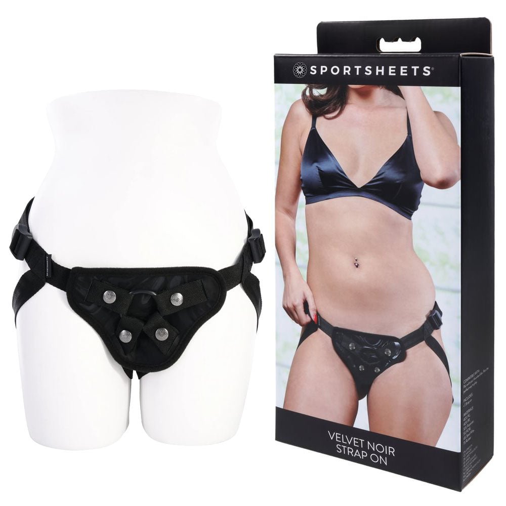 SPORTSHEETS Velvet Noir Strap On - Adjustable Harness - STRAP - ONS