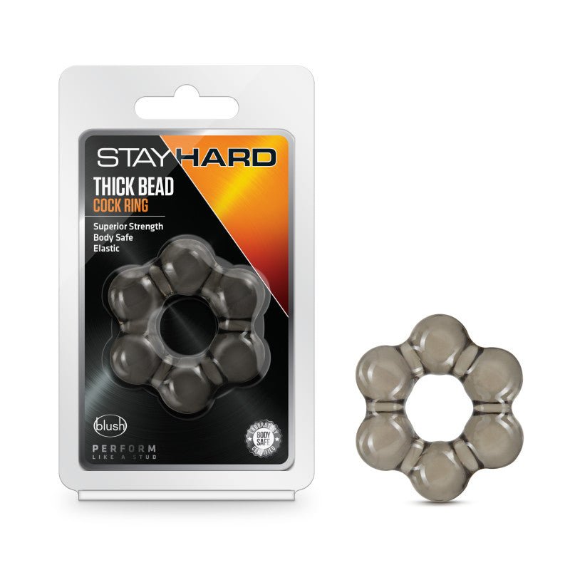 Stay Hard Thick Bead Cock Ring - Black - COCK RINGS