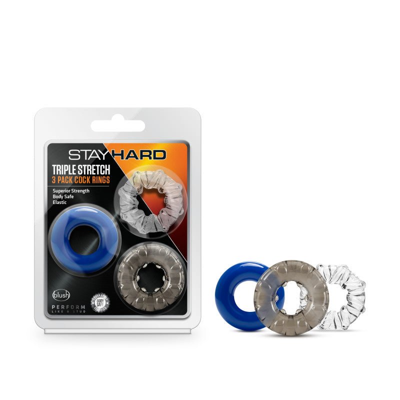 Stay Hard Triple Stretch - Coloured Cock Rings - Set of 3 - COCK RINGS