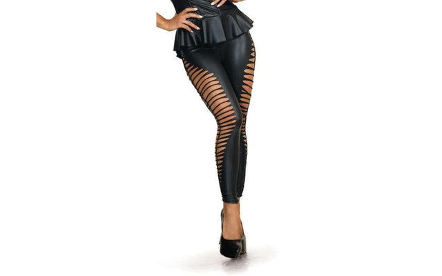 Stretch Wetlook Cut Out Leggings Black - Naughty by Nature Adult Store