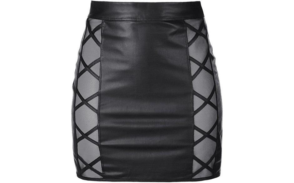 Stretch Wetlook Mesh Criss Cross Skirt Black - Naughty by Nature Adult Store