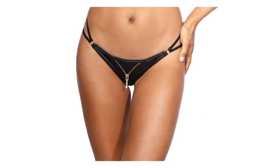 Stretch Wetlook Zip G-String Black - Naughty by Nature Adult Store