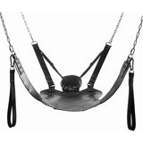 Strict Extreme Leather Bondage Sling with Stirrups and Pillow | Black - Adult Toys