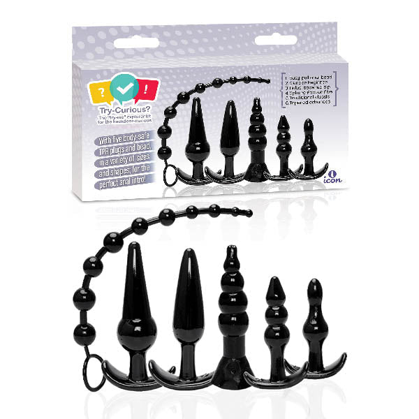 Try - Curious Anal Plug Kit - Black Anal Kit - Set of 6 - Anal Toys