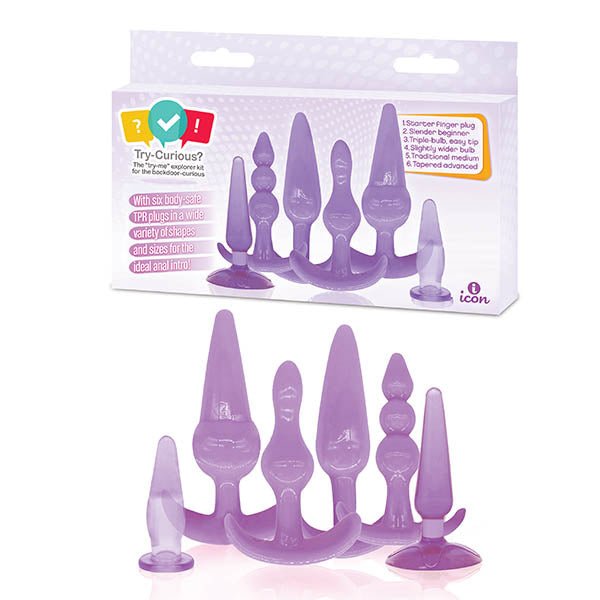 Try - Curious Anal Plug Kit - Purple Anal Kit - Set of 6 - Anal Toys