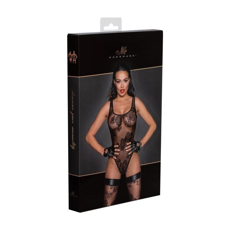 Tulle Bodysuit w Patterned Flock Embroidery - Lingerie