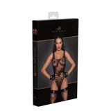 Tulle Bodysuit w Patterned Flock Embroidery - Lingerie