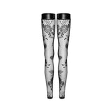 Tulle Stockings w Patterned Flock Embroidery & Power Wetlook Band - Naughty by Nature Adult Store