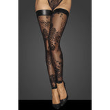 Tulle Stockings w Patterned Flock Embroidery & Power Wetlook Band - Lingerie