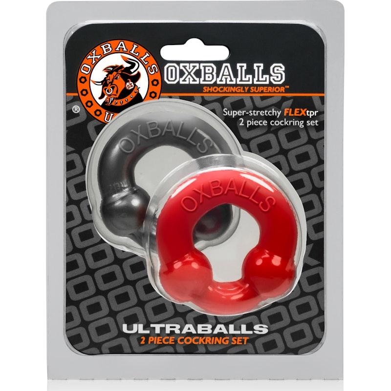 Ultraballs 2 Pk Cockring Steel And Red - Naughty by Nature Adult Store