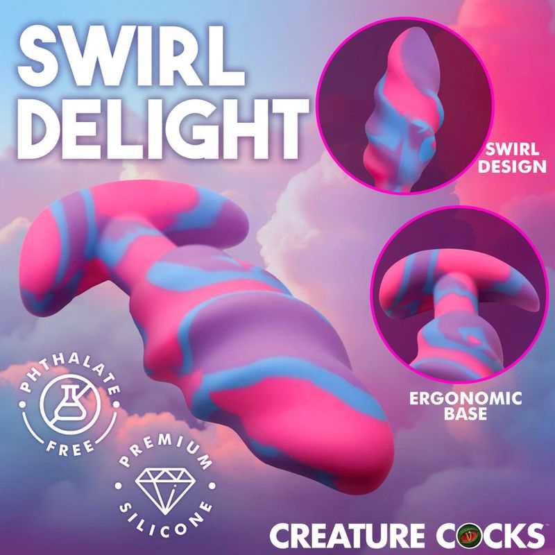Unicorn Swirl Silicone Butt Plug Medium - Adult Toys