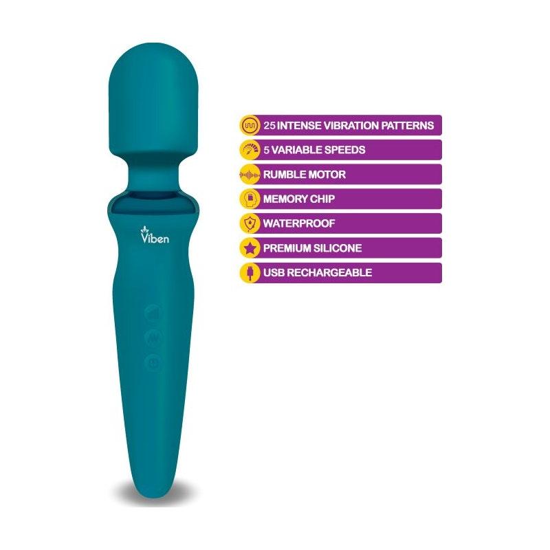 Viben Fierce Rechargeable Wand Massager Ocean - Adult Toys