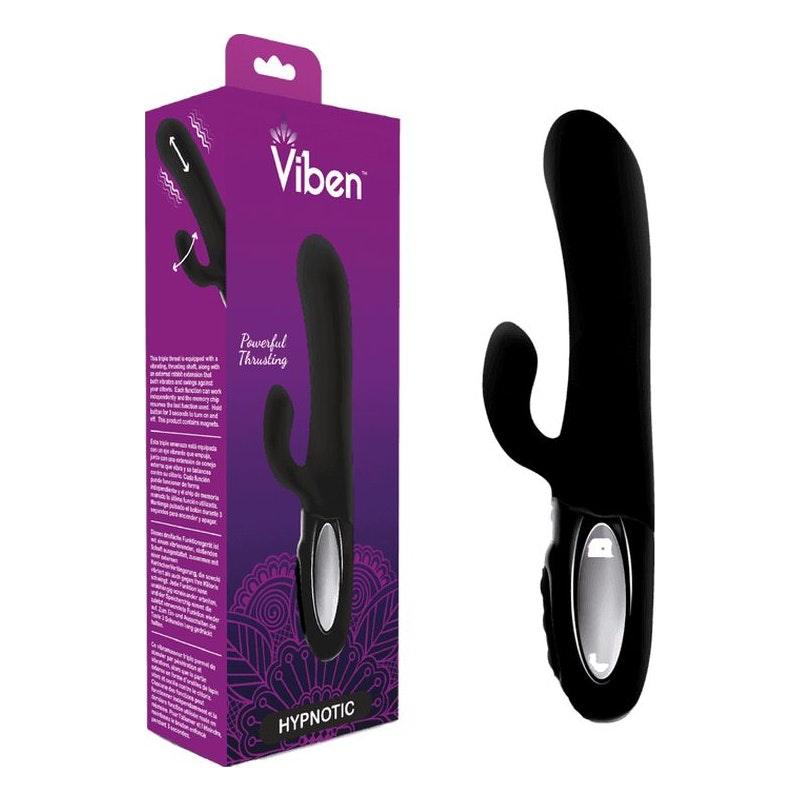 Viben Hypnotic Thrusting Rabbit Vibe w Swinging Clit Stim Black - Adult Toys