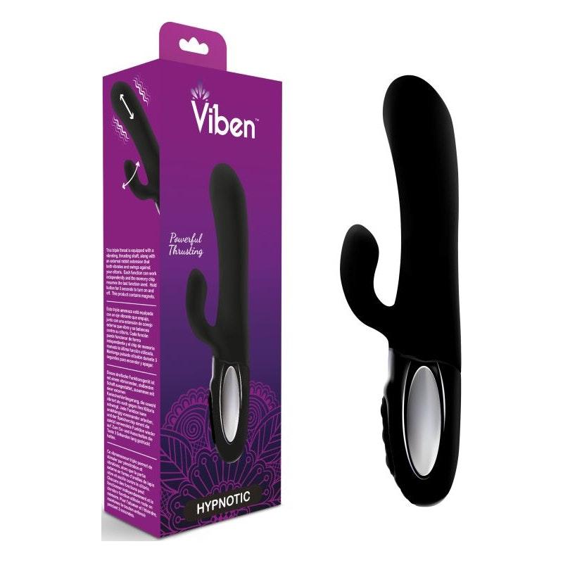 Viben Hypnotic Thrusting Rabbit Vibe w Swinging Clit Stim Black - Adult Toys