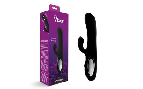 Viben Hypnotic Thrusting Rabbit Vibe w Swinging Clit Stim Black - Adult Toys