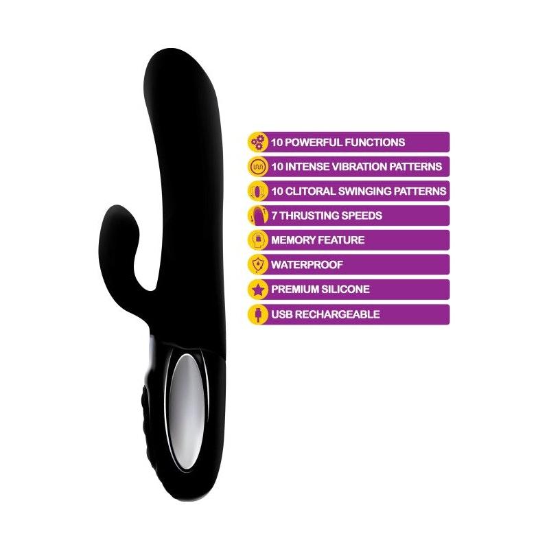 Viben Hypnotic Thrusting Rabbit Vibe w Swinging Clit Stim Black - Adult Toys
