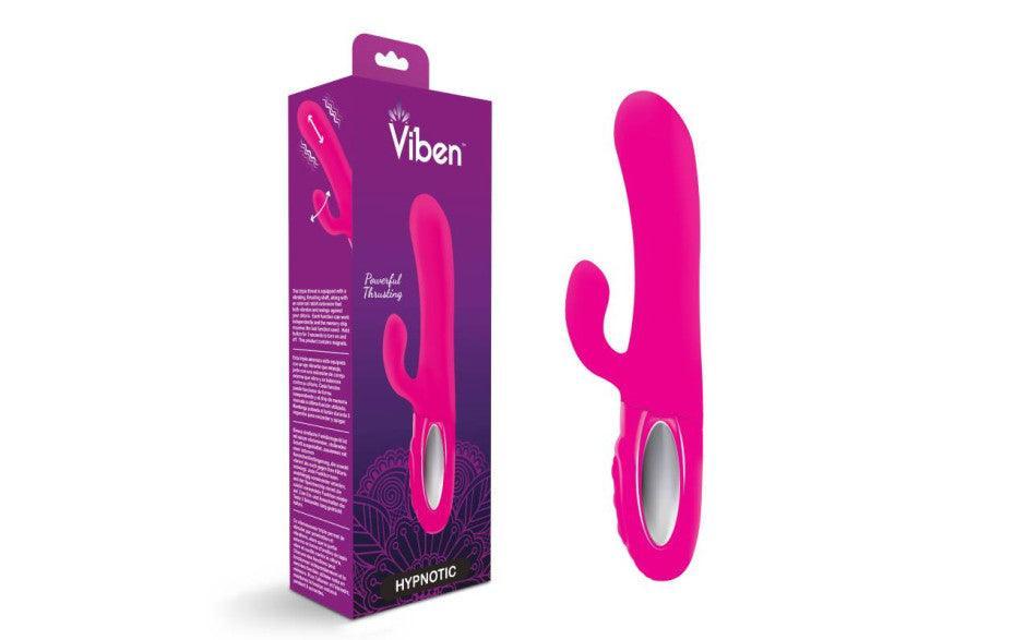 Viben Hypnotic Thrusting Rabbit Vibe w Swinging Clit Stim Hot Pink - Adult Toys