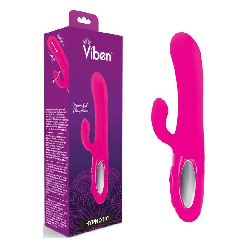 Viben Hypnotic Thrusting Rabbit Vibe w Swinging Clit Stim Hot Pink - Adult Toys