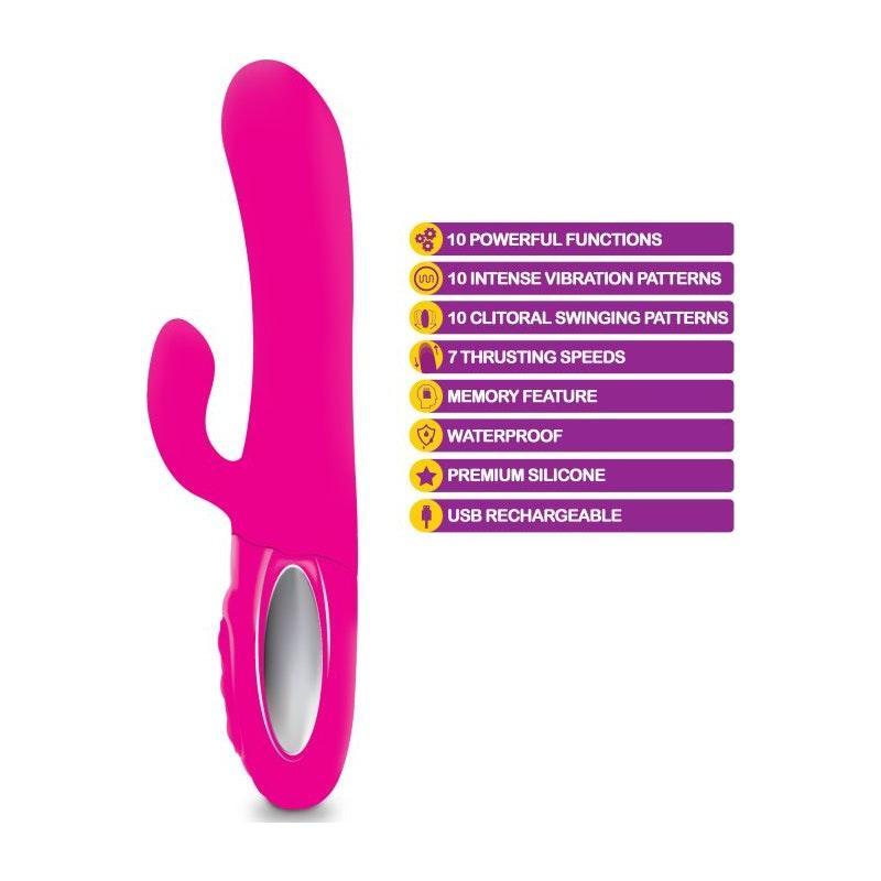 Viben Hypnotic Thrusting Rabbit Vibe w Swinging Clit Stim Hot Pink - Adult Toys