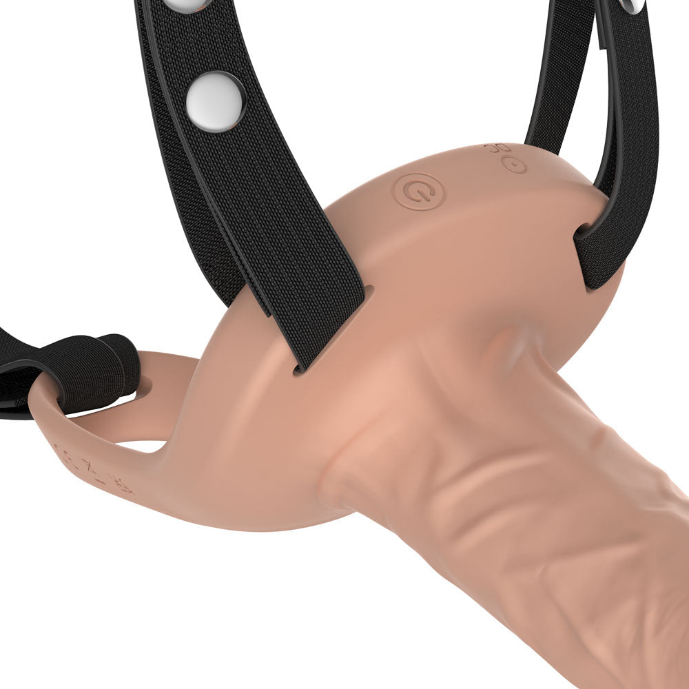 Vibrating Hollow Strap On Realistic Flesh With Remote - STRAP-ONS
