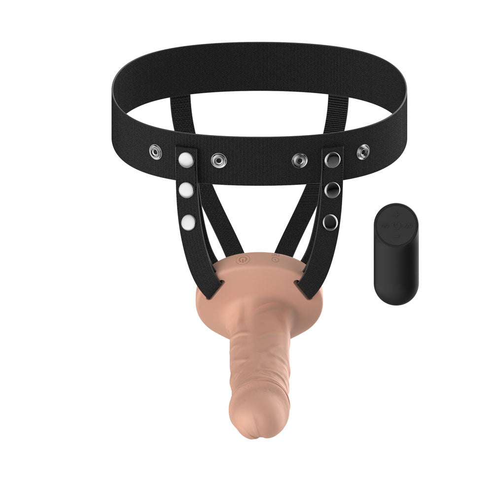 Vibrating Hollow Strap On Realistic Flesh With Remote - STRAP-ONS
