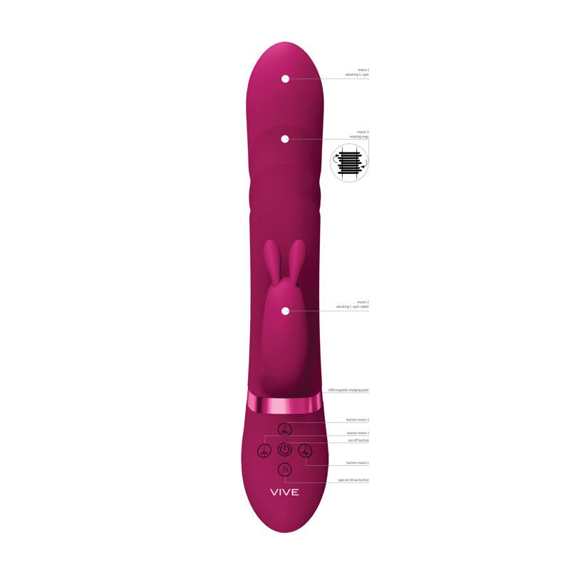 VIVE Nari - Pink 24.1 cm USB Rechargeable Rabbit Vibrator - VIBRATORS