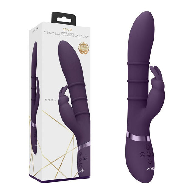 VIVE Sora - Purple 24.2 cm USB Rechargeable Rabbit Vibrator - VIBRATORS