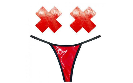 Vixen Red Wet Vinyl Pastie and G-String Set - Naughty by Nature Adult Store