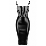 Wet Look Sheer Lace Up Dress Black - Lingerie